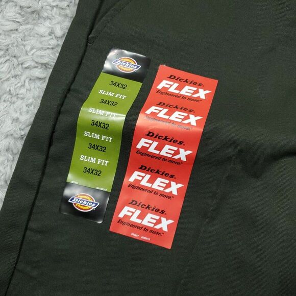 Dickies Slim Fit Tapered Twill Flex Green Work Pants Men's Size 34 x 32 - Picture 4 of 8